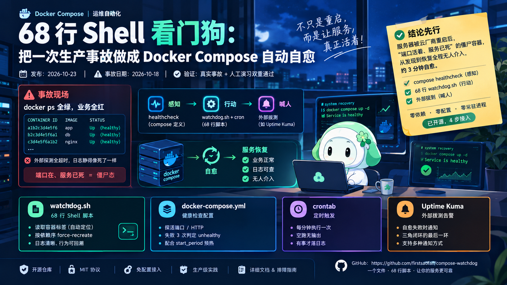 68 行 Shell 看门狗： 自动自愈容器服务